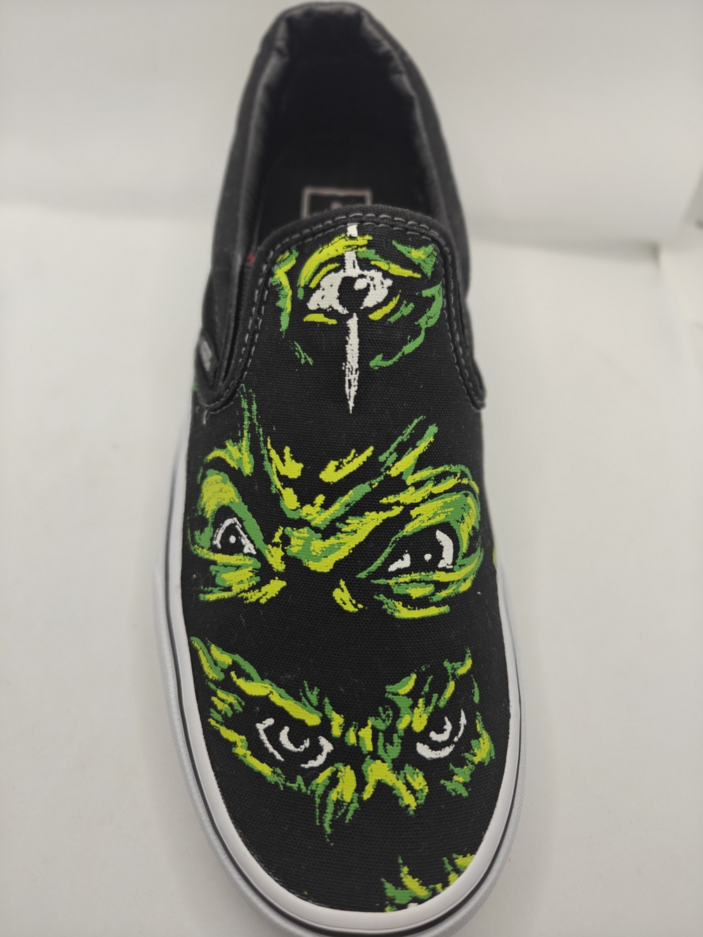 Vans Black Slip-On Shoes with Neon Green Graphic Eyes Glow On The Dark - Picture 5 of 8